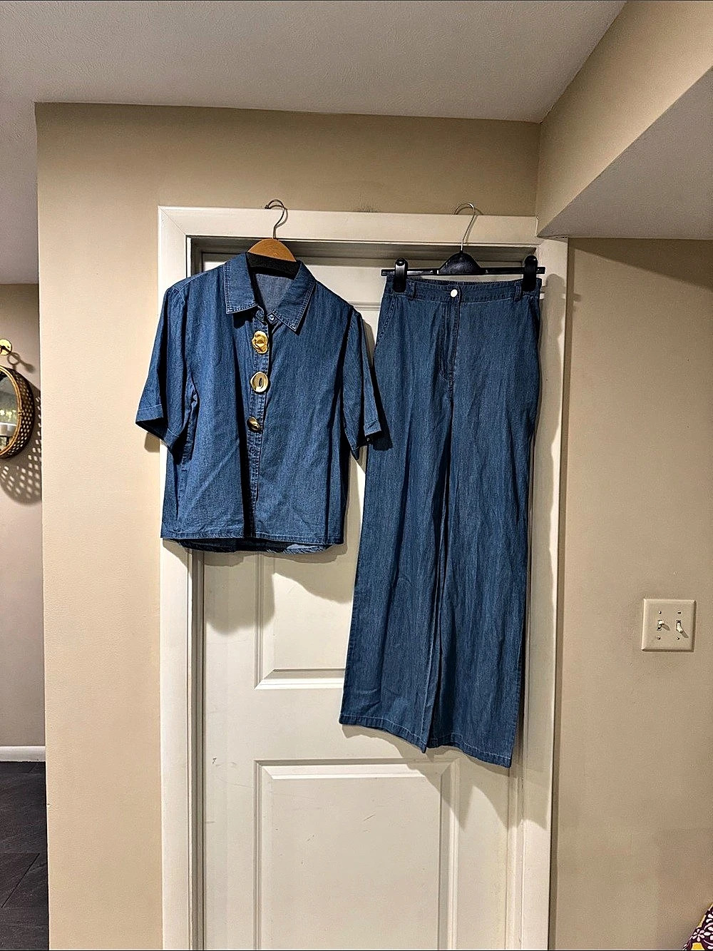 Blue Denim-Look Two-Piece Set Size Small NWOT